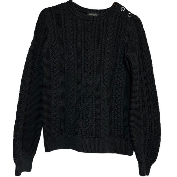 Banana Republic Cotton Cable Knit Sweater Crewneck Button Detail Black Small - Picture 1 of 6